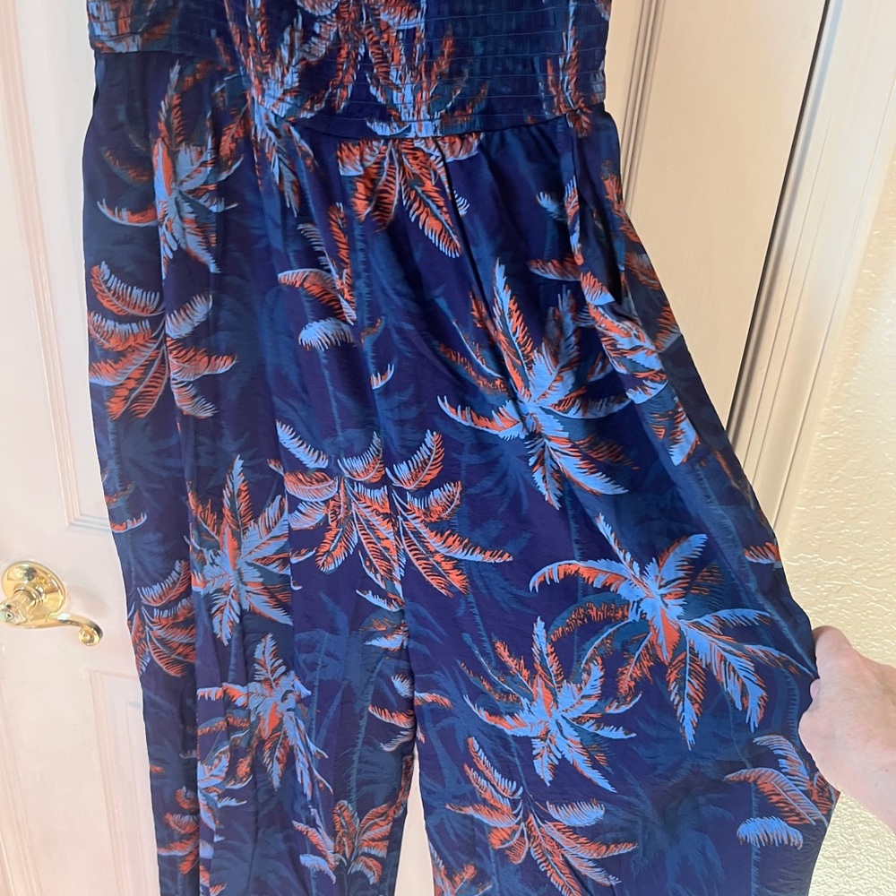 NWT Torrid Navy and Orange Leaf Print Jumpsuit - Picture 4 of 10